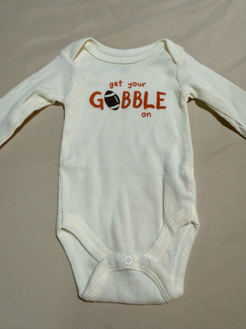 Baby Gear Cream Long Sleeve Bodysuit with Orange 'GOBBLE' Graphic